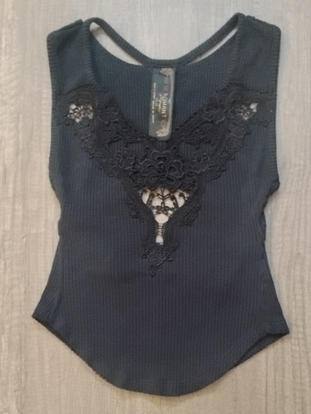 Nomant Black Lace-Front Ribbed Tank Top